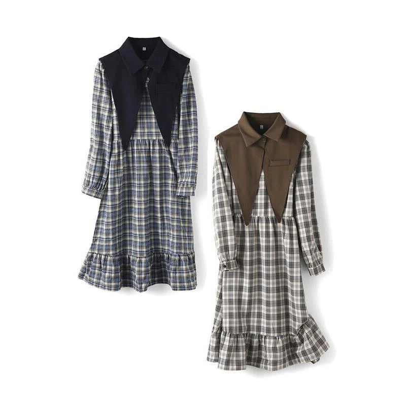 10957【帛系列】格纹可拆披肩连衣裙T988172