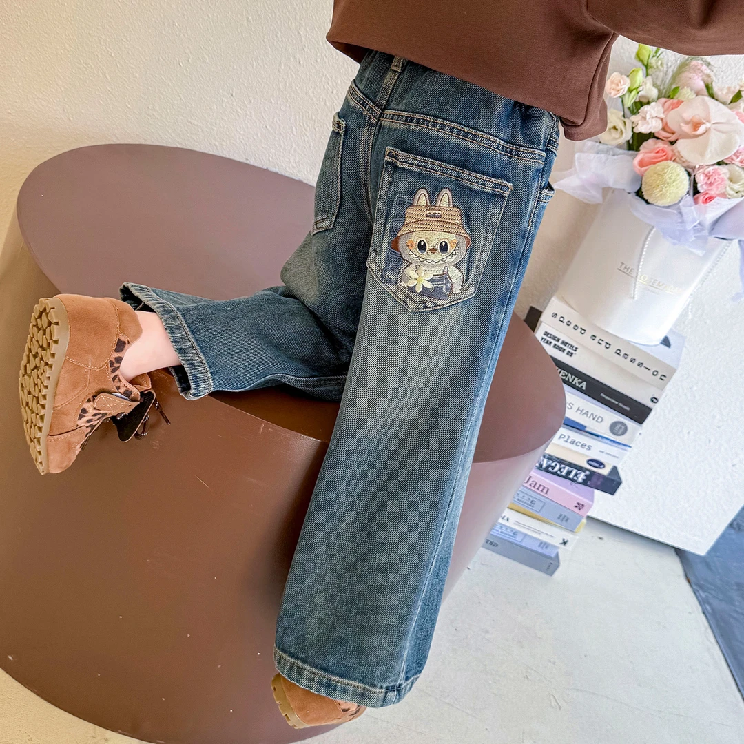 女童卡通牛仔裤秋季2025新款洋气时尚网红儿童秋装休闲百搭直筒裤