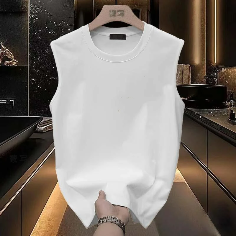 范哲萨纯棉背心男士夏季潮牌宽松圆领篮球体恤运动坎肩白色恤打底