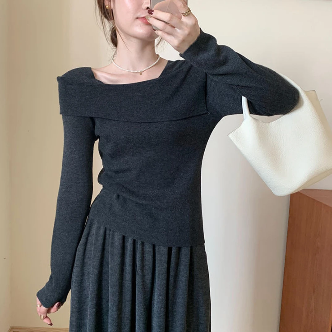 25110长袖秋冬法式显瘦冬季秋季长款修身女毛针织衫气质