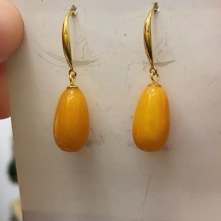 蜜蜡银S925镶嵌耳饰老蜜蜡