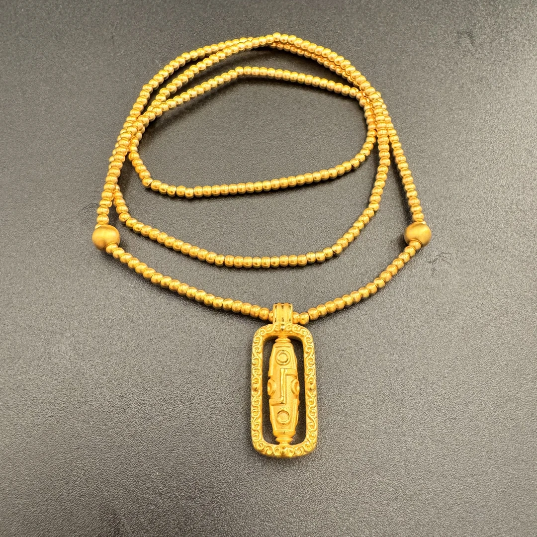 足金999古法金珠平安转运珠三圈手串项链