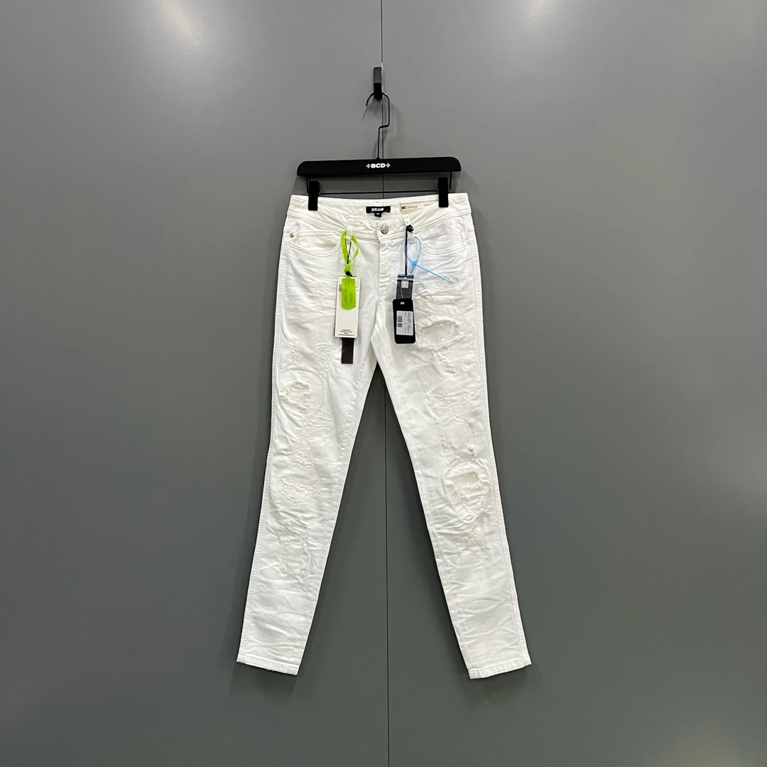 99新 maje ts Justcavalli 白色破坏修身牛仔裤 607349