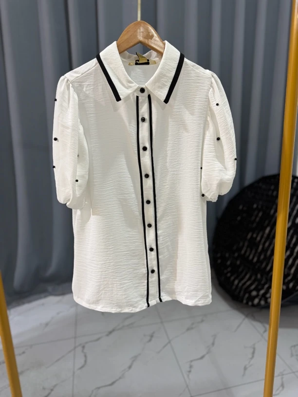 8122夏季高品质清爽小清新舒适洋气泡泡袖衬衫