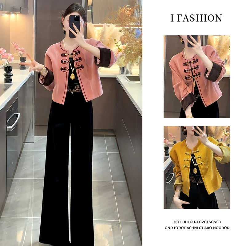 设计感时尚复古套装女士2026年春秋新款气质女神范外套长裤两件套