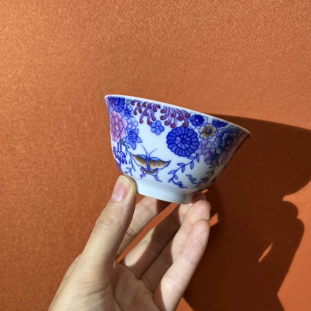 景德镇陶瓷   青花蝶恋花满绘主人杯 容量70-80