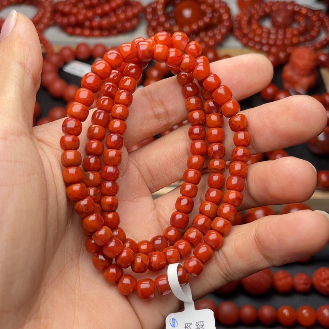 南红玛瑙未镶嵌手串H6mm收藏满肉妖孽牛血火焰老型108
