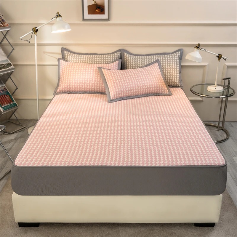 冰丝凉席夏天席子可水洗竹席冬夏两用床笠款学生宿舍单人三件套