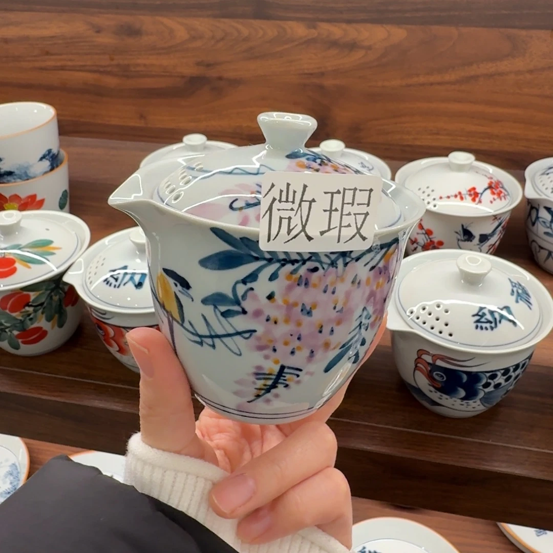 釉下手绘茶具微瑕