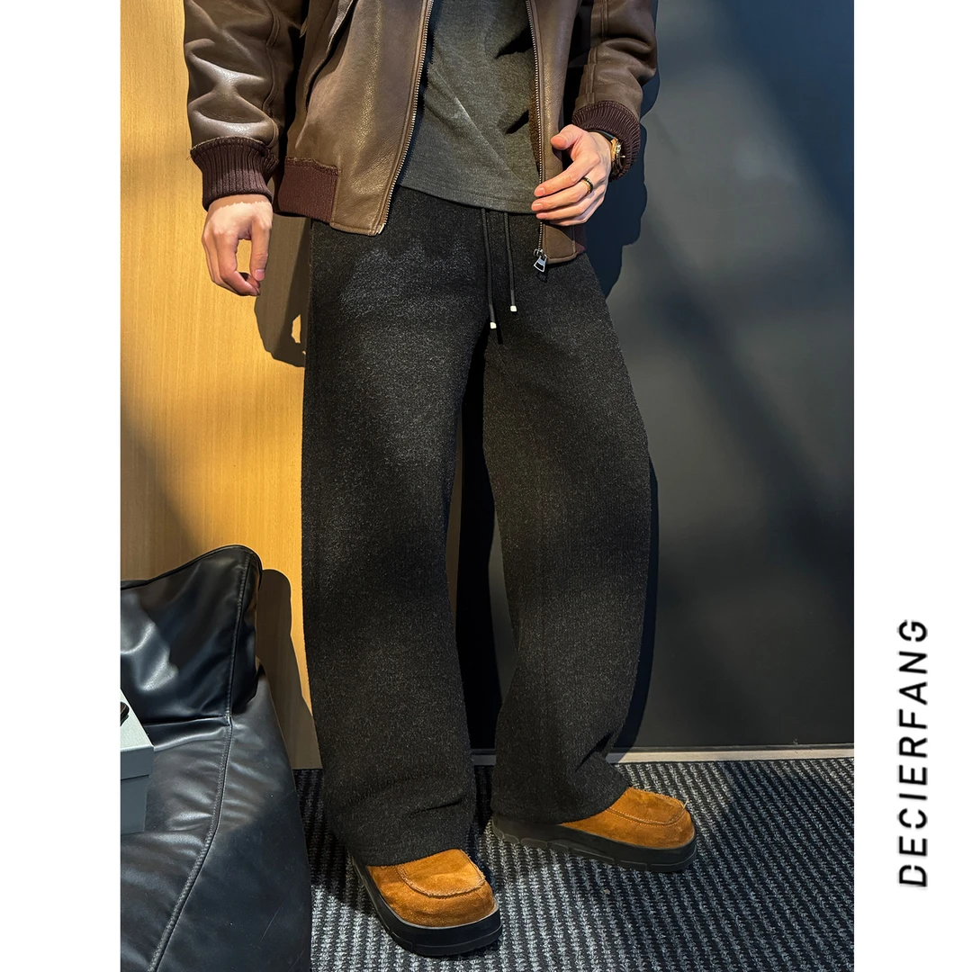 25秋冬慵懒肌理感休闲裤韩版复古宽松百搭垂感潮牌弯刀长裤潮