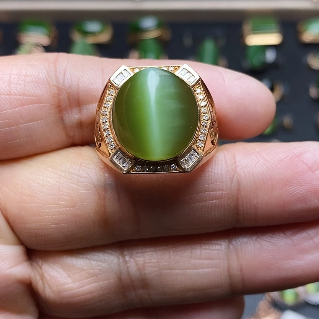 和田玉（碧玉）戒指18K金镶嵌连****福