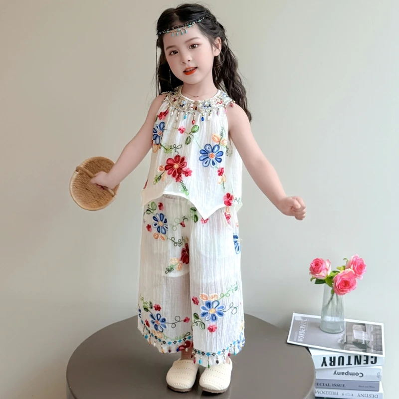 女童夏季波西米亚花朵套装2025新款儿童洋气女宝宝民族风两件套潮