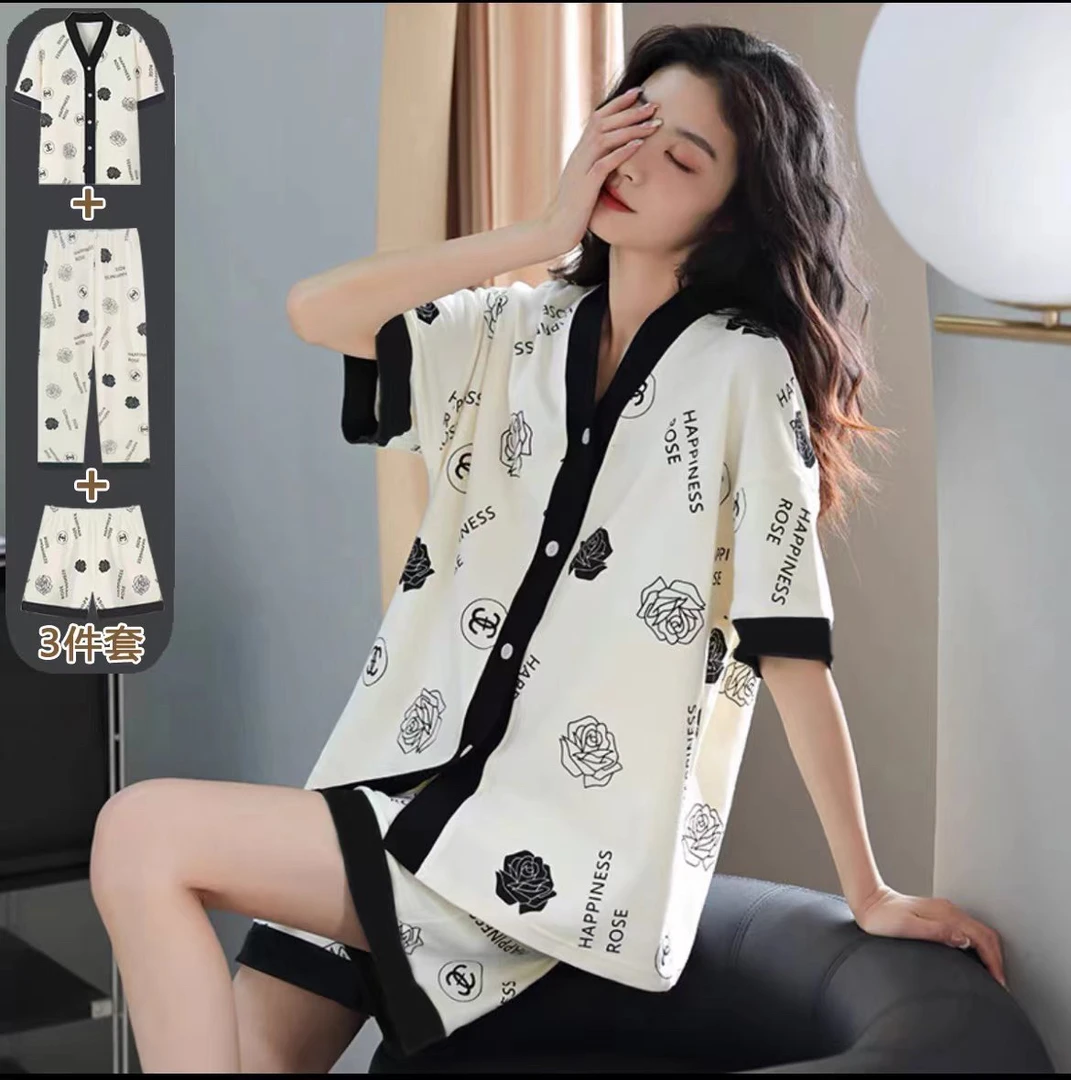 ［3件套］T夏季薄款短袖短裤长裤家居服KK173