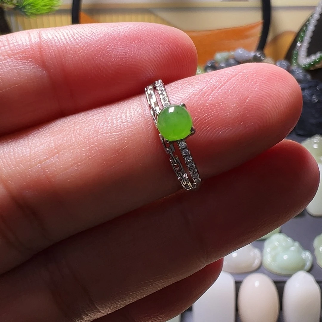 和田玉（碧玉）银S925镶嵌戒指