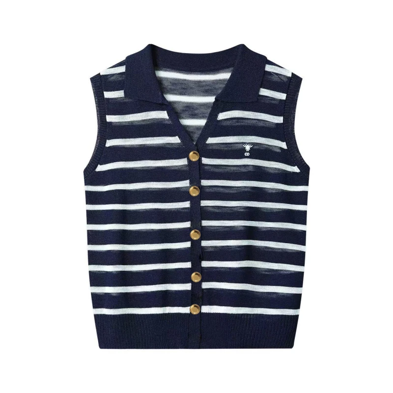 嘉姐家~韩版藏青色条纹撞色刺绣针织衫ZJ004A2F