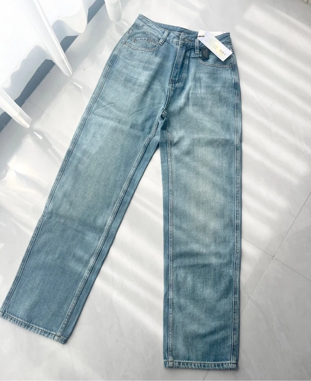 莱赛尔阔腿春夏水洗蓝拖地裤牛仔裤女高腰直筒显瘦遮肉