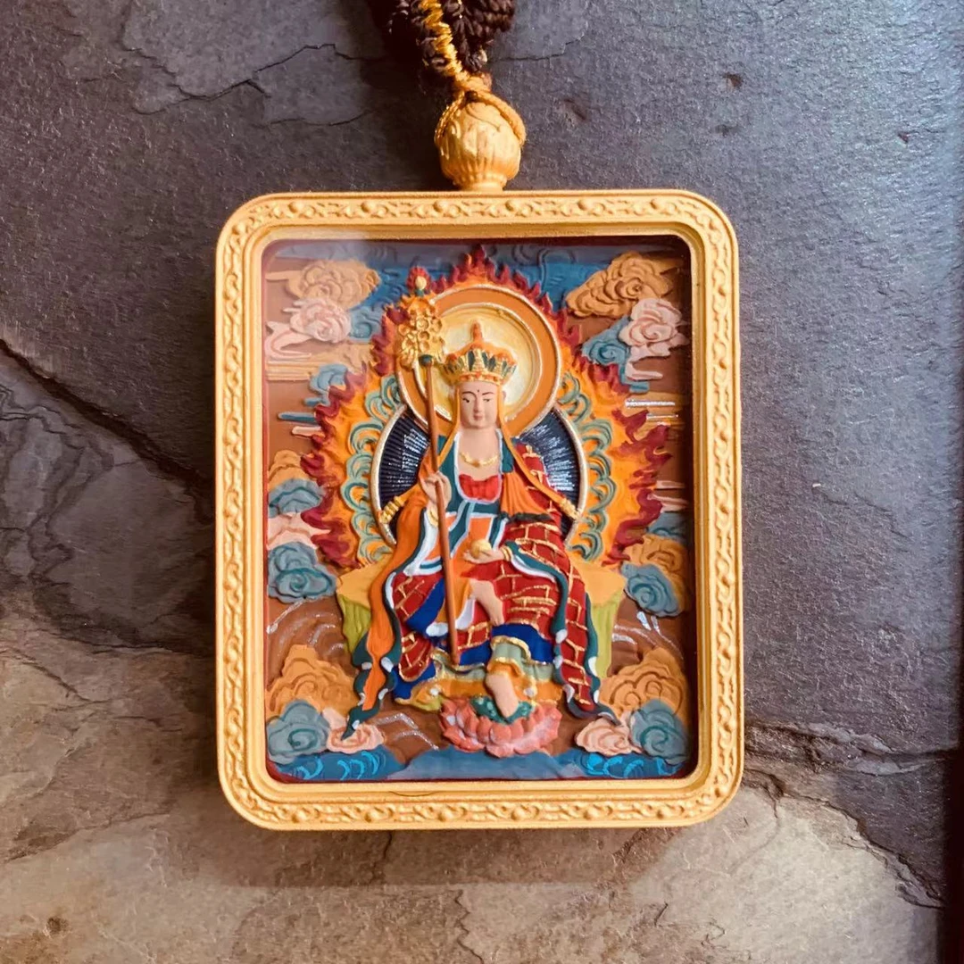 唐卡地藏王正面手绘泥塑外框铜镀金