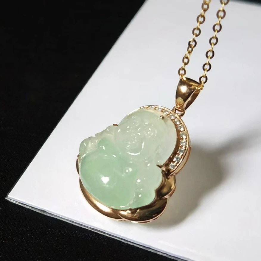 弥勒佛女款翡翠小吊坠天然冰润A货精品