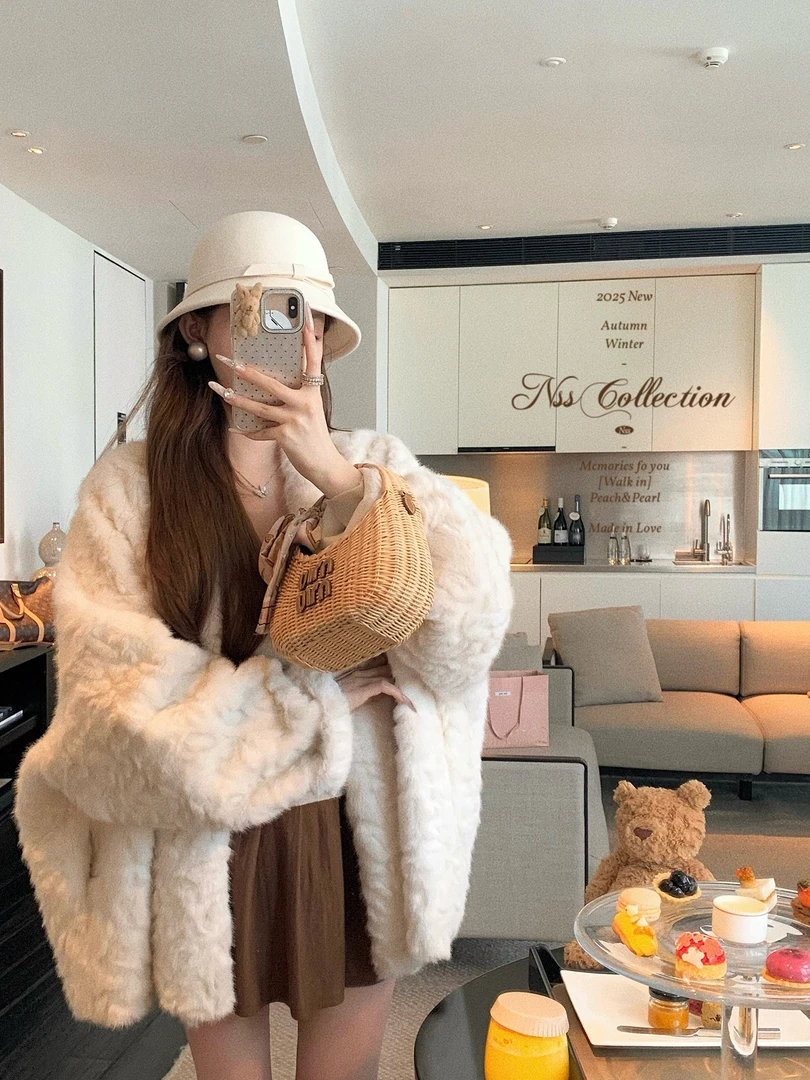 人造皮草 秋冬宽松奶油咩咩"环保皮草新款外套女云雾石狐慵懒风