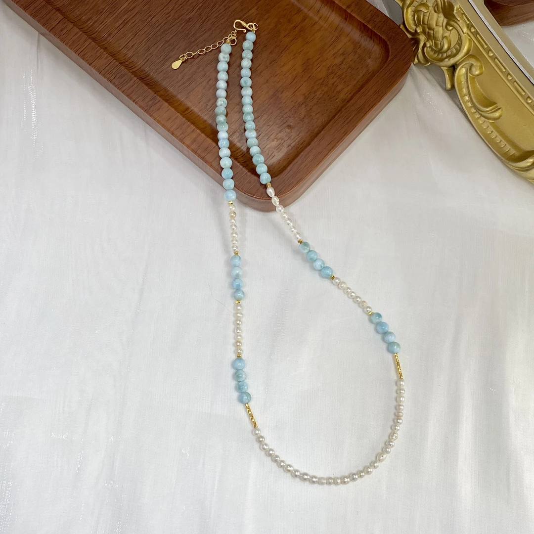 天然淡水珍珠海纹石圆珠项链 多样性发其一 F010