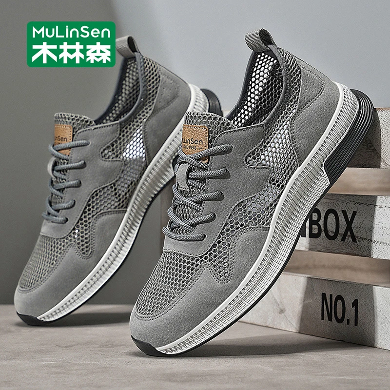木林森男鞋2025新款秋季透气网面鞋男款户外登山轻便休闲运动鞋男