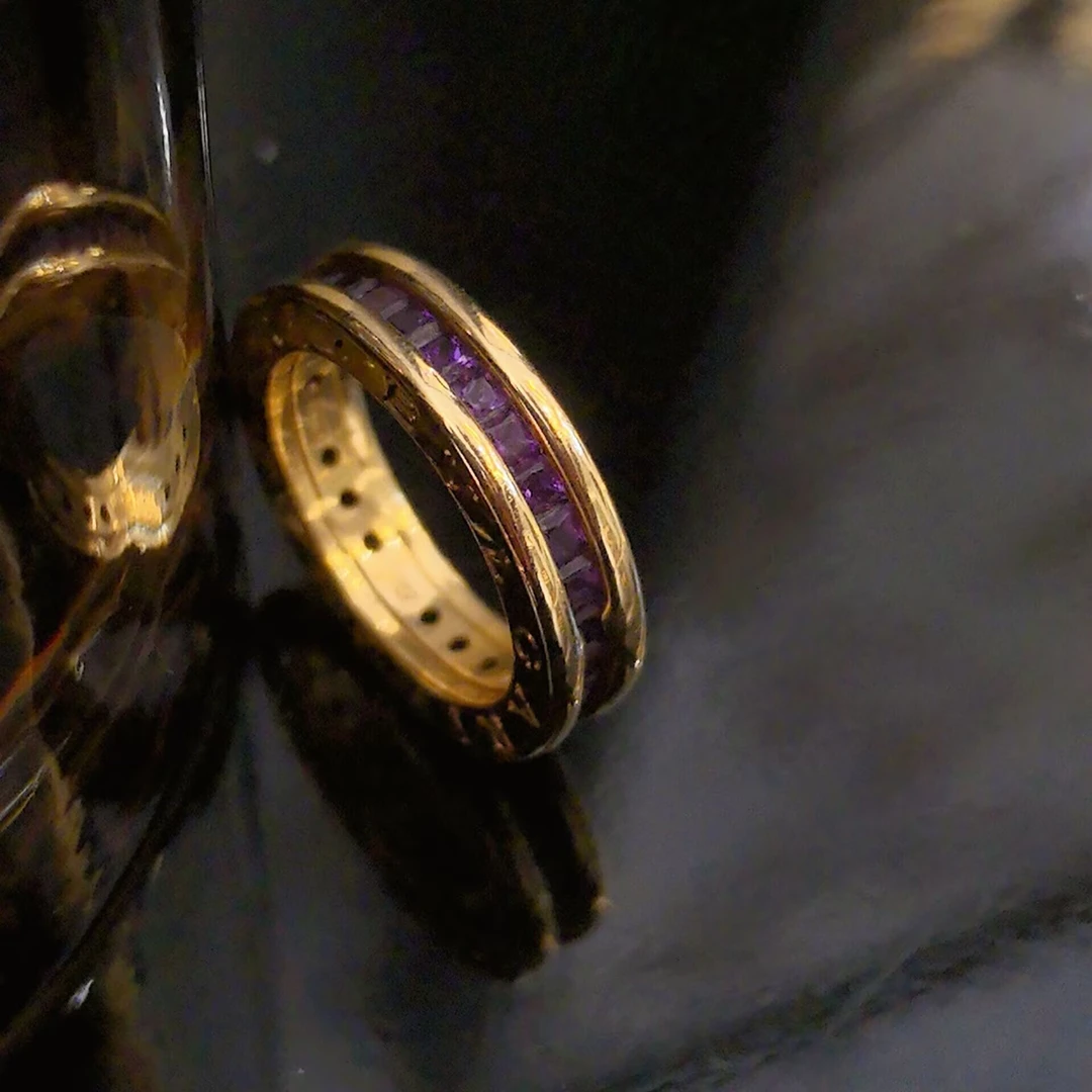 99新 BVLGARI/宝格丽 Bzero1紫水晶单环戒指/18K黄金/#48