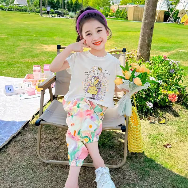 女童夏季套装2025新款儿童夏装洋气时髦薄款女宝宝衣服两件套