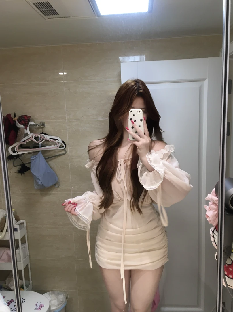荔桃想睡觉ya|江南美人~纯欲一字肩长袖连衣裙绝美气质收腰包臀裙