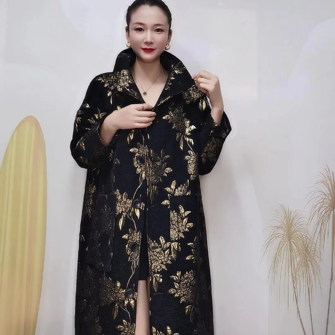 雪尼尔绒时尚气质提花阔版大衣