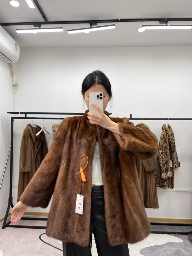 TT389蜜棕色中古进口水貂毛外套，肩宽40胸围108衣长70袖长58