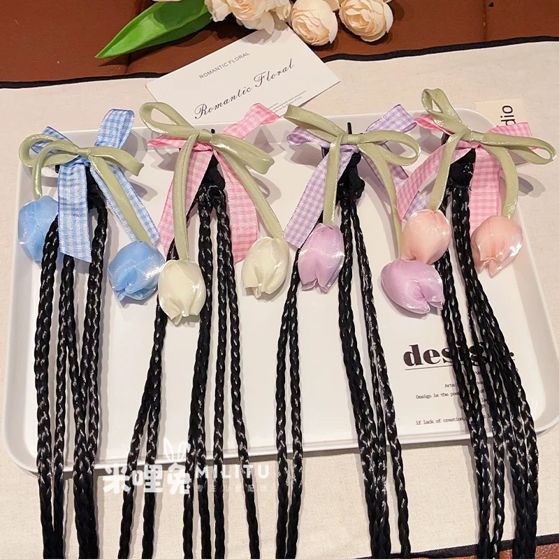 儿童假发辫子抓夹甜美郁金香麻花辫头饰韩系小女孩双马尾发夹发饰