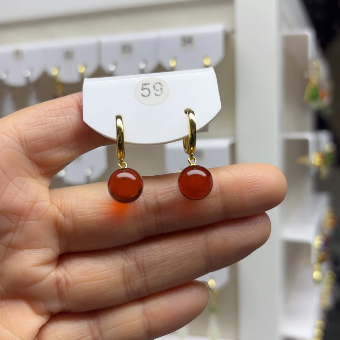 血珀银S925镶嵌耳饰