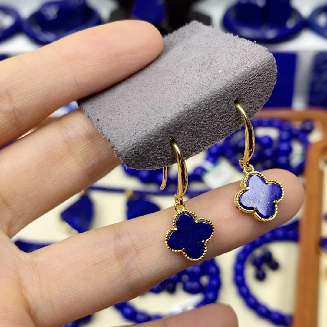 青金石耳饰银S925镀金镶嵌梧**枝