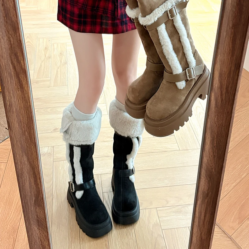 显瘦短筒厚底雪地靴女2025新款秋冬季加绒加厚长筒靴保暖百搭棉靴