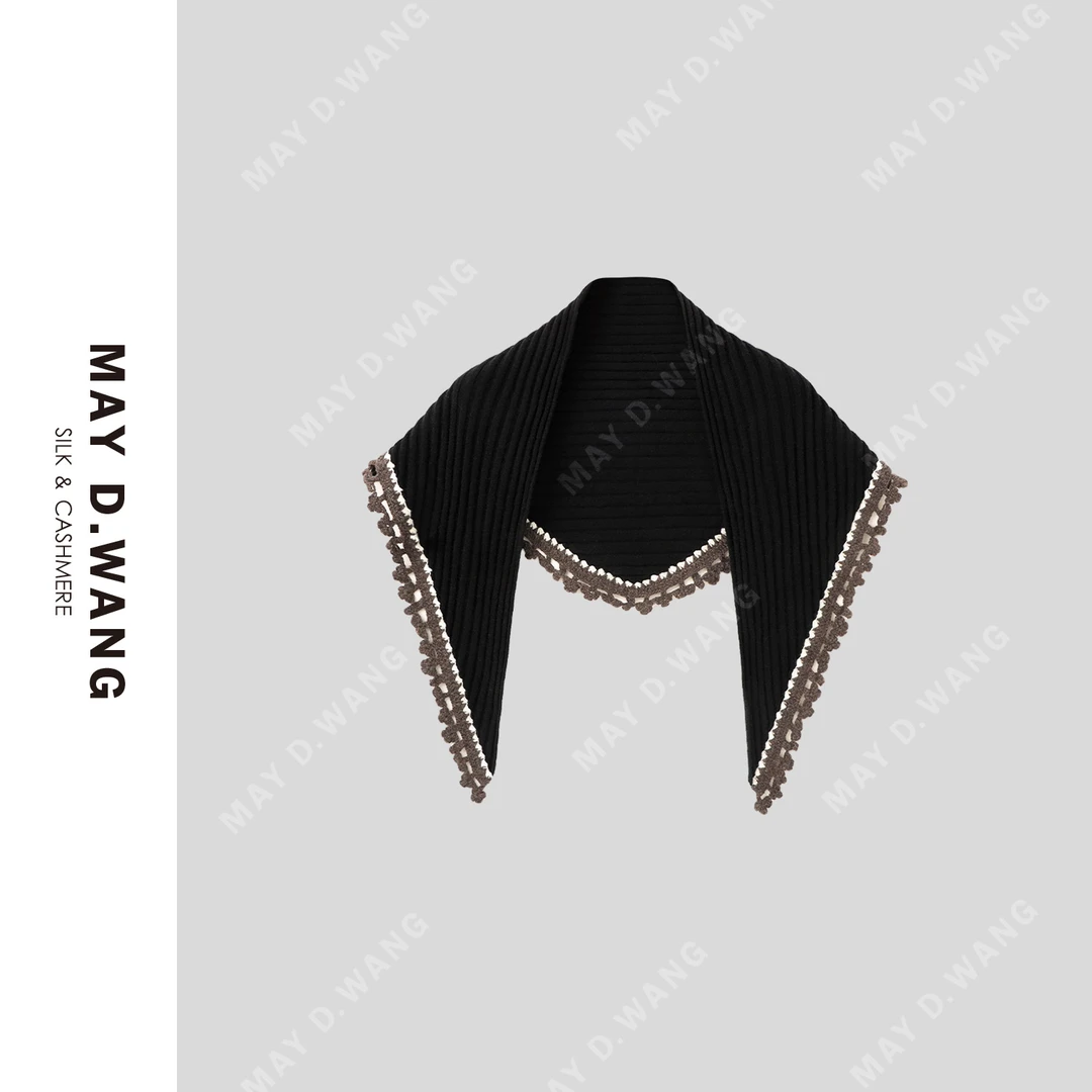 王之造中古调优雅手工花边羊绒三角围巾 (130*35CM) G1F8001