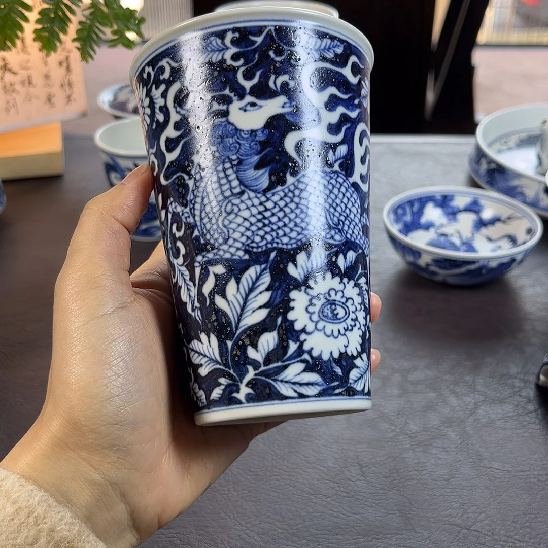 拉***倒朝岚夕霞仿至正元青花原矿釉烧制全手绘主人杯