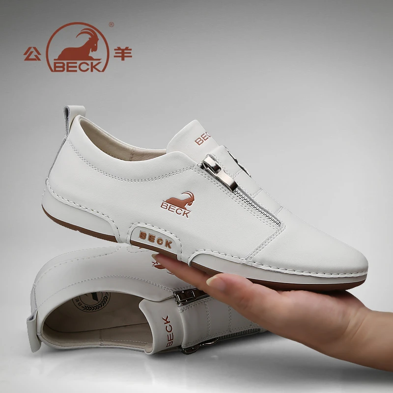 公羊男鞋2025夏季新款小白鞋真皮高端运动鞋潮流百搭免系带休闲鞋