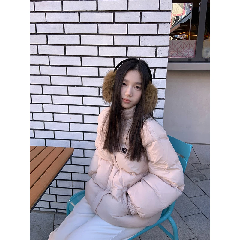 王少女的店【现】灰粉色宽松绣花长袖棉服休闲保暖上衣 Y28733S44