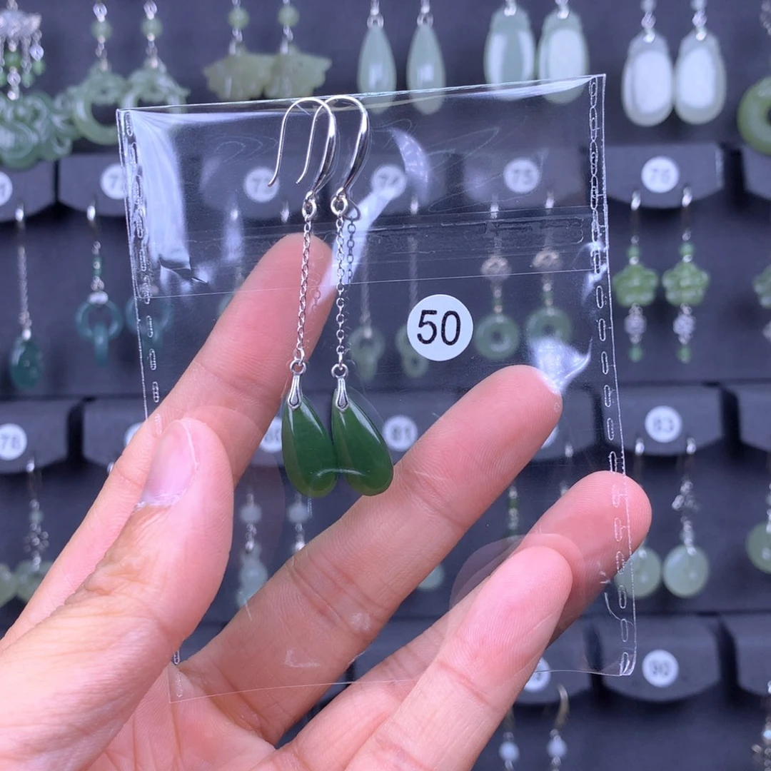 和田玉耳饰银S925镶嵌丽*