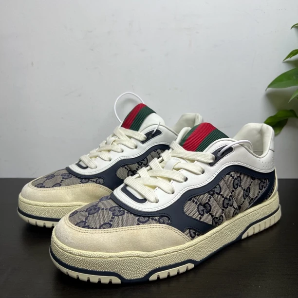95新 GUCCI/古驰 40.5欧码Re-web藏蓝老花时尚经典古驰板鞋