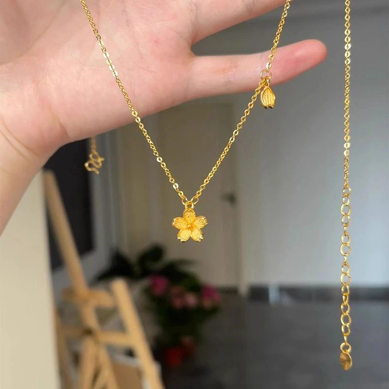 铜合金项链 金色樱花吊坠项链女轻奢小众高级感毛衣链闺蜜锁骨链