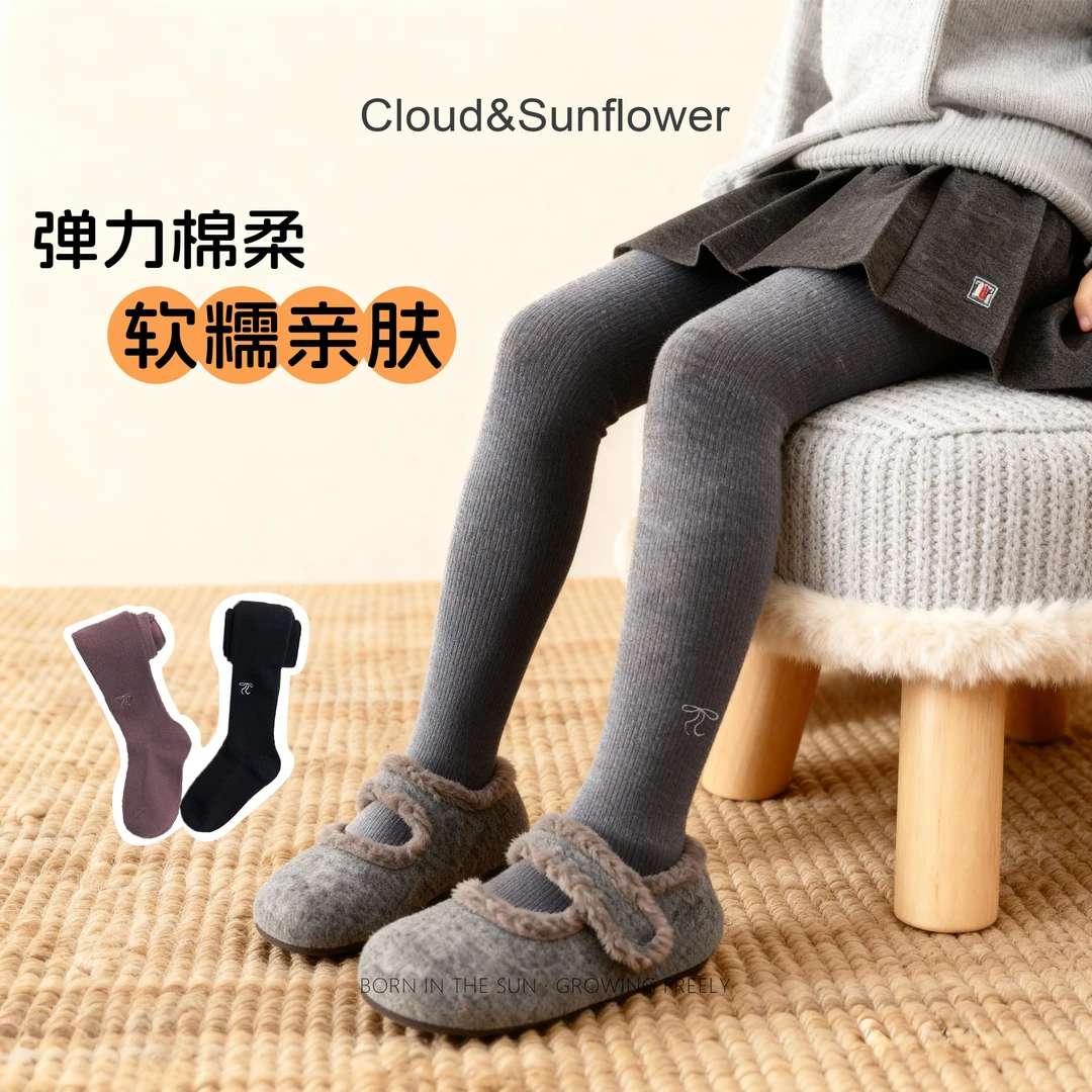 【云朵小葵】女童秋款蝴蝶结刺绣百搭儿童袜子连脚袜25311