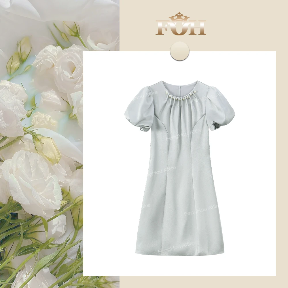 【封后轻奢设计】法式气质显瘦修身泡泡袖收腰连衣裙1305