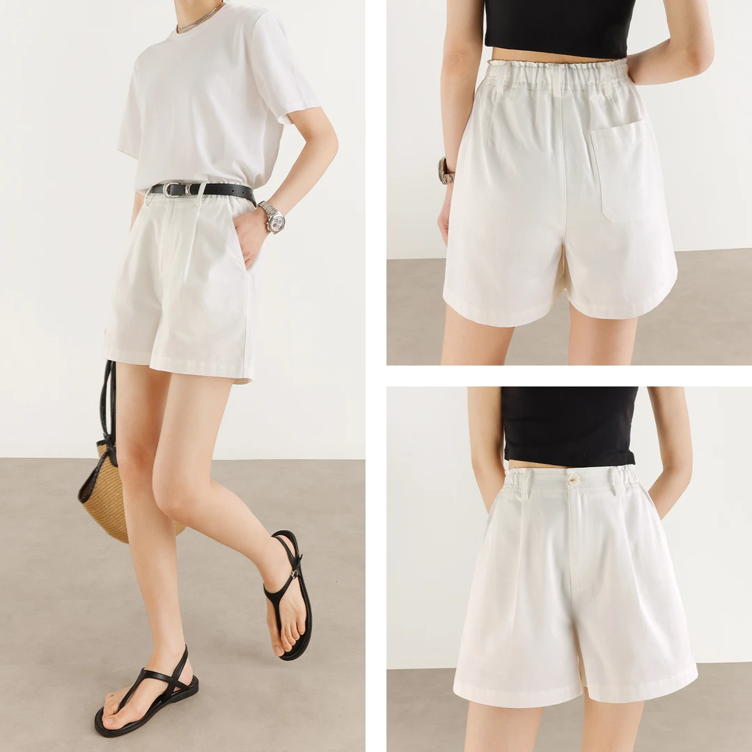 天丝棉白色短裤女夏薄款外穿阔腿高腰小个子a字显瘦工装五分5中裤