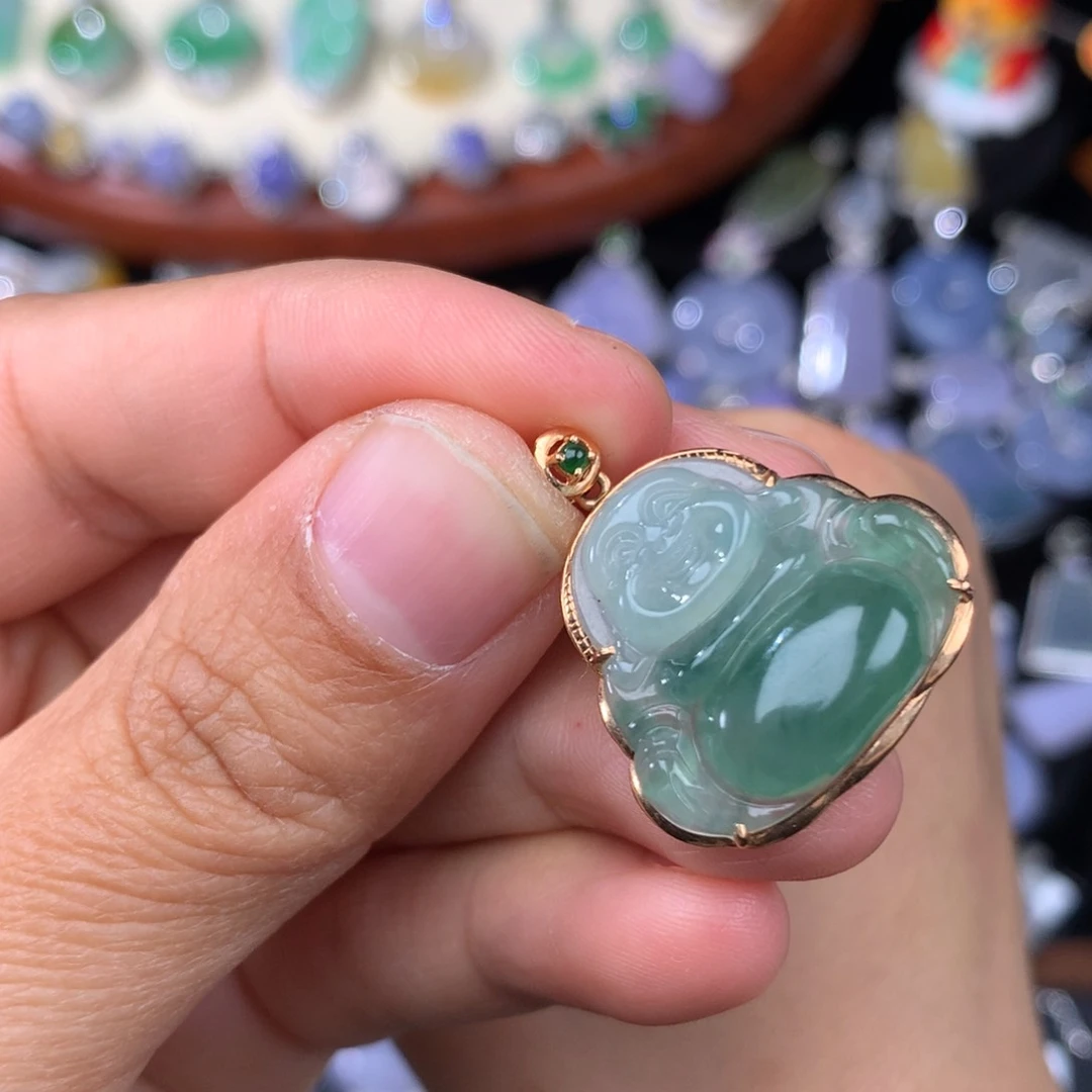 翡翠吊坠(不含链)18K金镶嵌