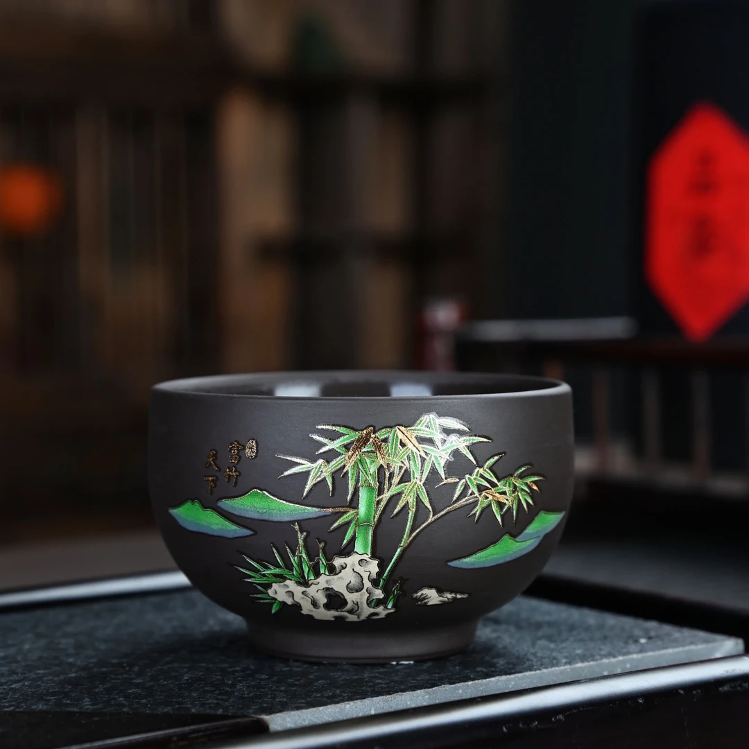 新式变色紫砂富竹天下禅定杯陶瓷茶杯