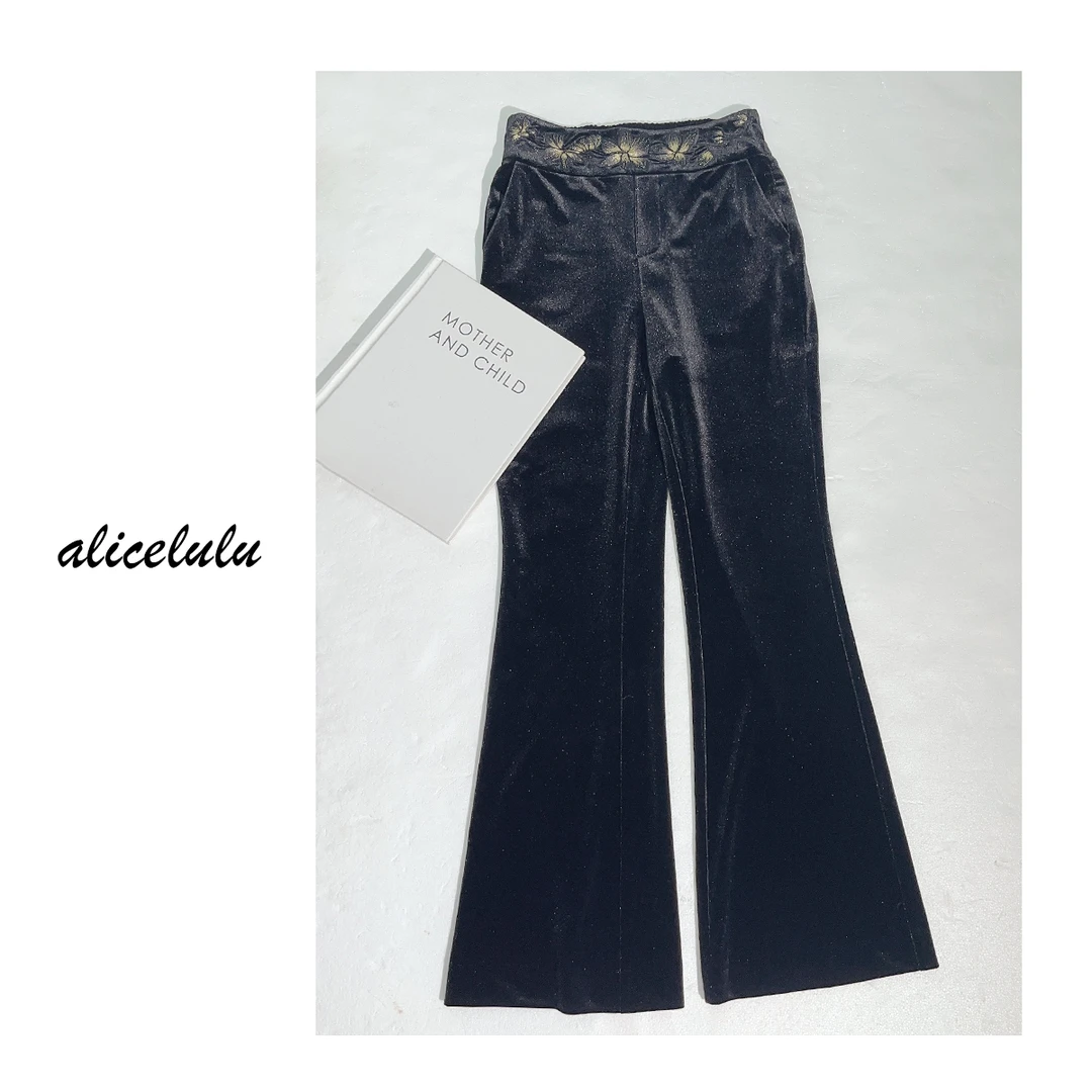 3 ALICE 步步花香休闲裤 微喇显瘦 丝绒刺绣 S1034891T