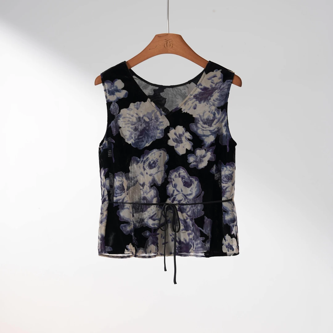 西子/【旧唱片】原创设计丝绒烧花定位印花正背两面穿背心/DDBH1721