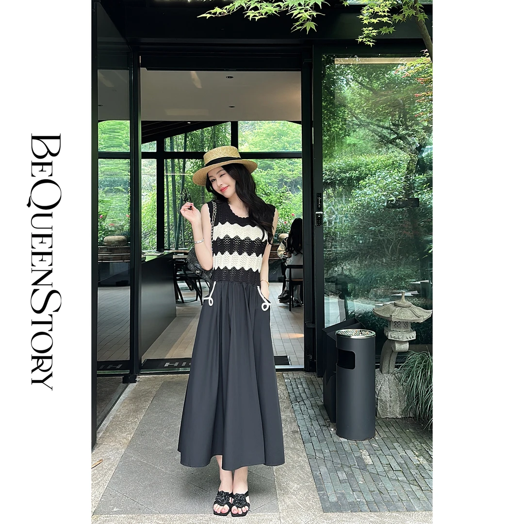 余潇潇【黑白情调】轻奢设计感时髦拼接大A版背心裙