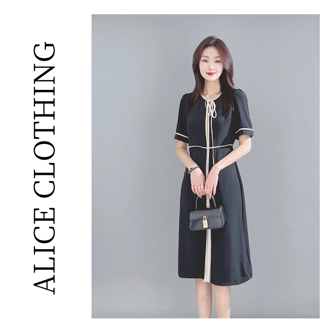 1【ALICE “轻装上阵”轻奢连衣裙】轻柔润泽 优雅拼色 99166